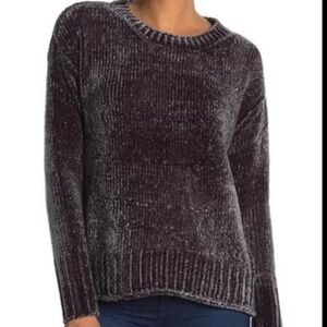 PHILOSOPHY Chenille Velvet Crew Neck Sweater Dark Plum Purple Top